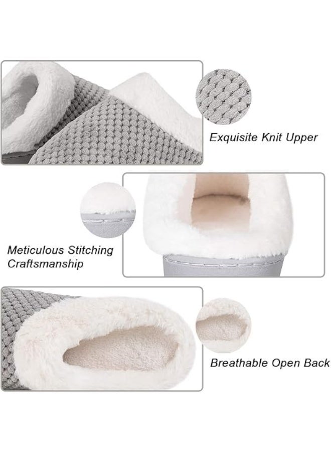 SYOSI Warm Knit Slippers for Women, Cozy House Slippers with Memory Foam, Indoor and Outdoor Non-slip Soles, Comfy Wool-Like Lined Chenille Slipper for Home, Bedroom, Lounge, Grey (40-41) - Image 5